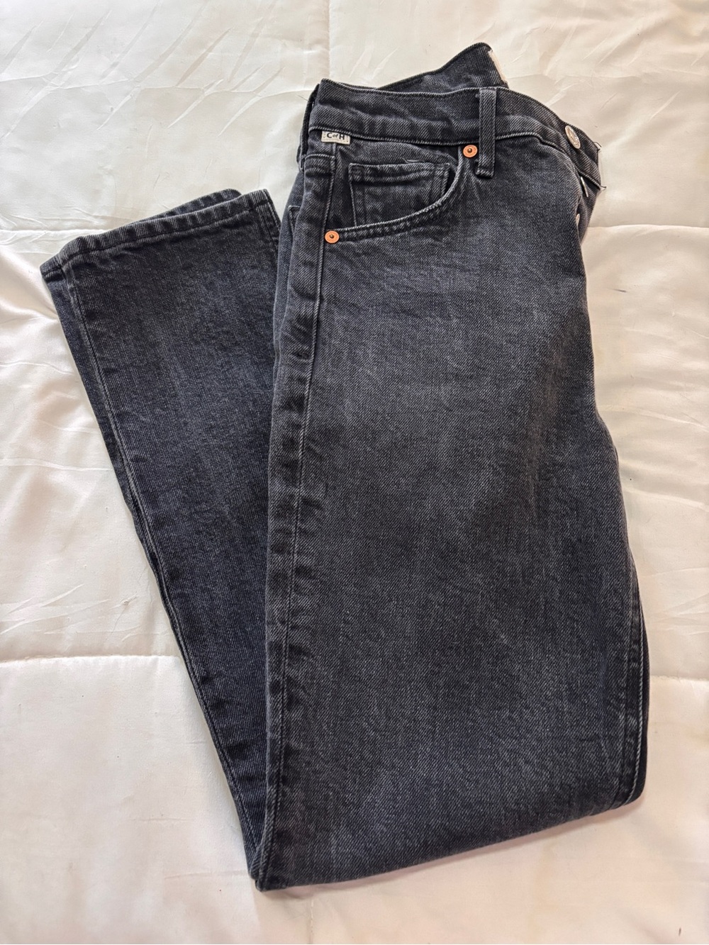 Citizens of Humanity Charlotte High Rise Button Fly Washed Black Size 24